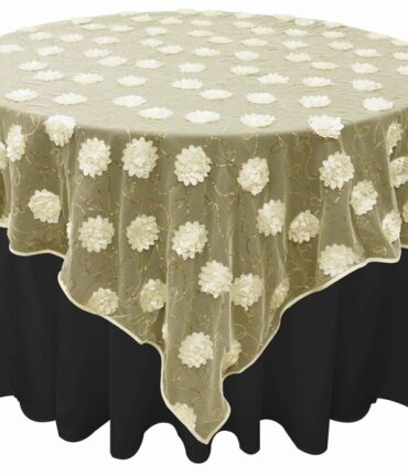 72"x72" Fiores & Sequins & Lace Overlay - Ivory