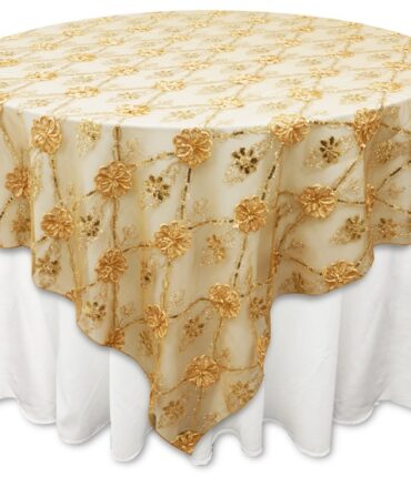 72"x72" Extravagant Fashionista Table Overlays - Gold Lace Netting