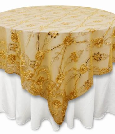72"x72" Fashionista Table Overlays - Gold Lace Netting