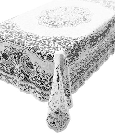 56" x 72" Fleur De Lis Lace Table Overlay - White