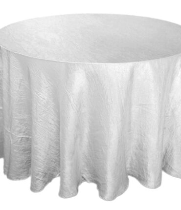 White 117" Crinkle Taffeta Round Tablecloth