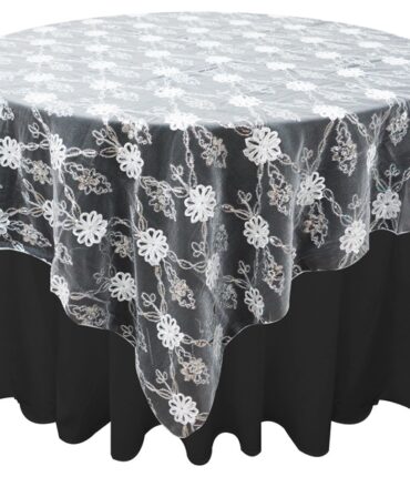 72"x72" Extravagant Fashionista Table Overlays - White Lace Netting