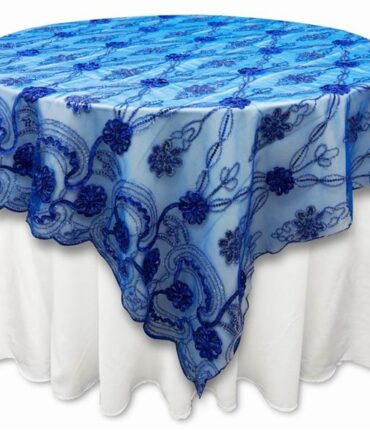 72"x72" Fashionista Table Overlays - Royal Blue Lace Netting