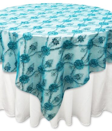 72"x72" Extravagant Fashionista Table Overlays - Turquoise Lace Netting