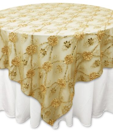 72"x72" Fashionista Table Overlays - Champagne Lace Netting