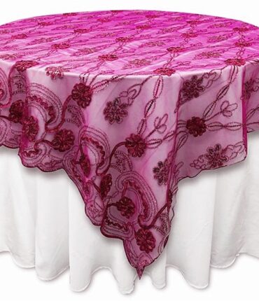 72"x72" Fashionista Table Overlays - Fushia Lace Netting