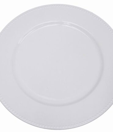 13" White Beaded Charger Plate