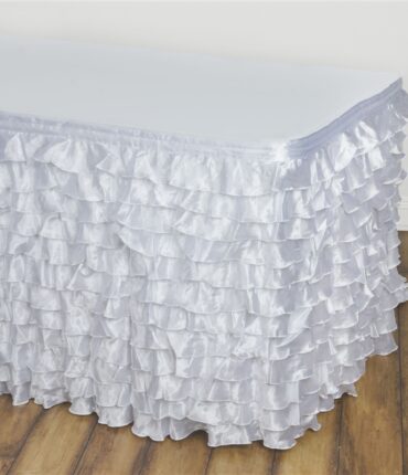 14ft Satin Ruffle Table Skirt - White