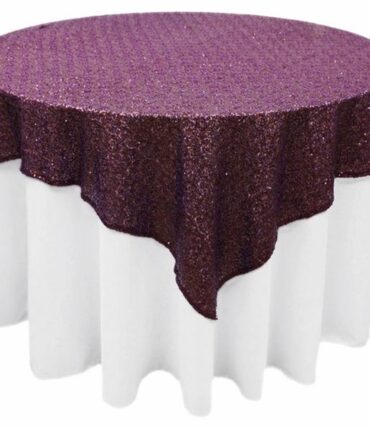 72 x 72 Grand Duchess Sequin Table Overlays - Eggplant
