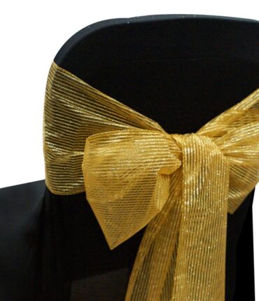 5pc x Hypnotizing Glittery Pinstripe Organza Chair Sash - Gold