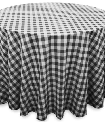 Perfect Picnic Inspired Black White Checkered 70'' Round Polyester Tablecloths