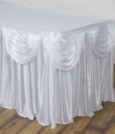 White Double Drape Table Skirt Satin - 17'