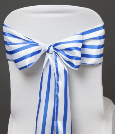 5pc x Lovable Satin Stripes Chair Sash - White / Royal Blue