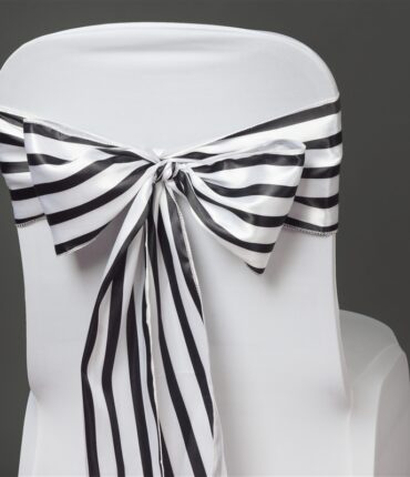 5pc x Lovable Satin Stripes Chair Sash - White / Black