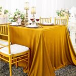 90 X 132 Seamless Rectangular Scuba Wrinkle Free Tablecloth Gold